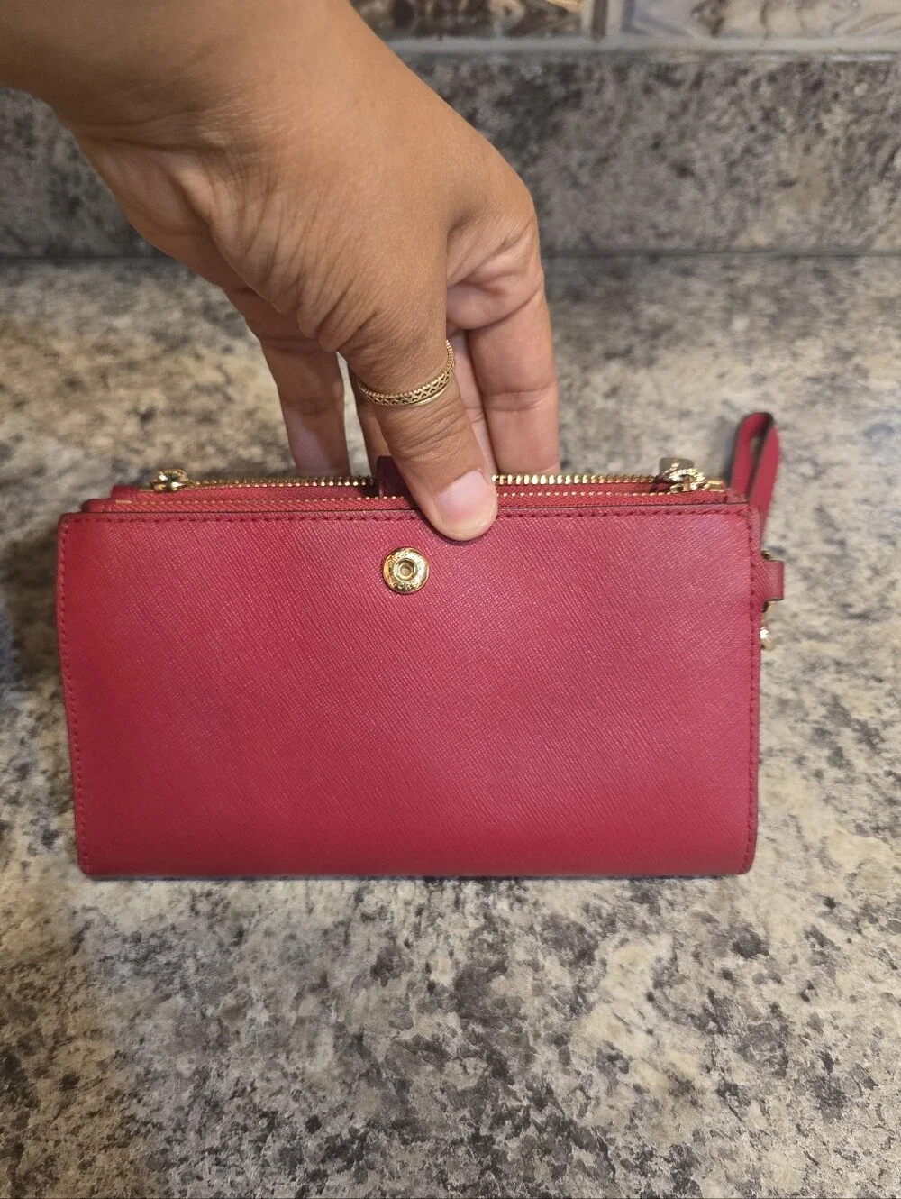 Michael Kors Jet Set Travel Double Zip Wristlet/Wallet Red Coated Canvas - Picture 4 of 7